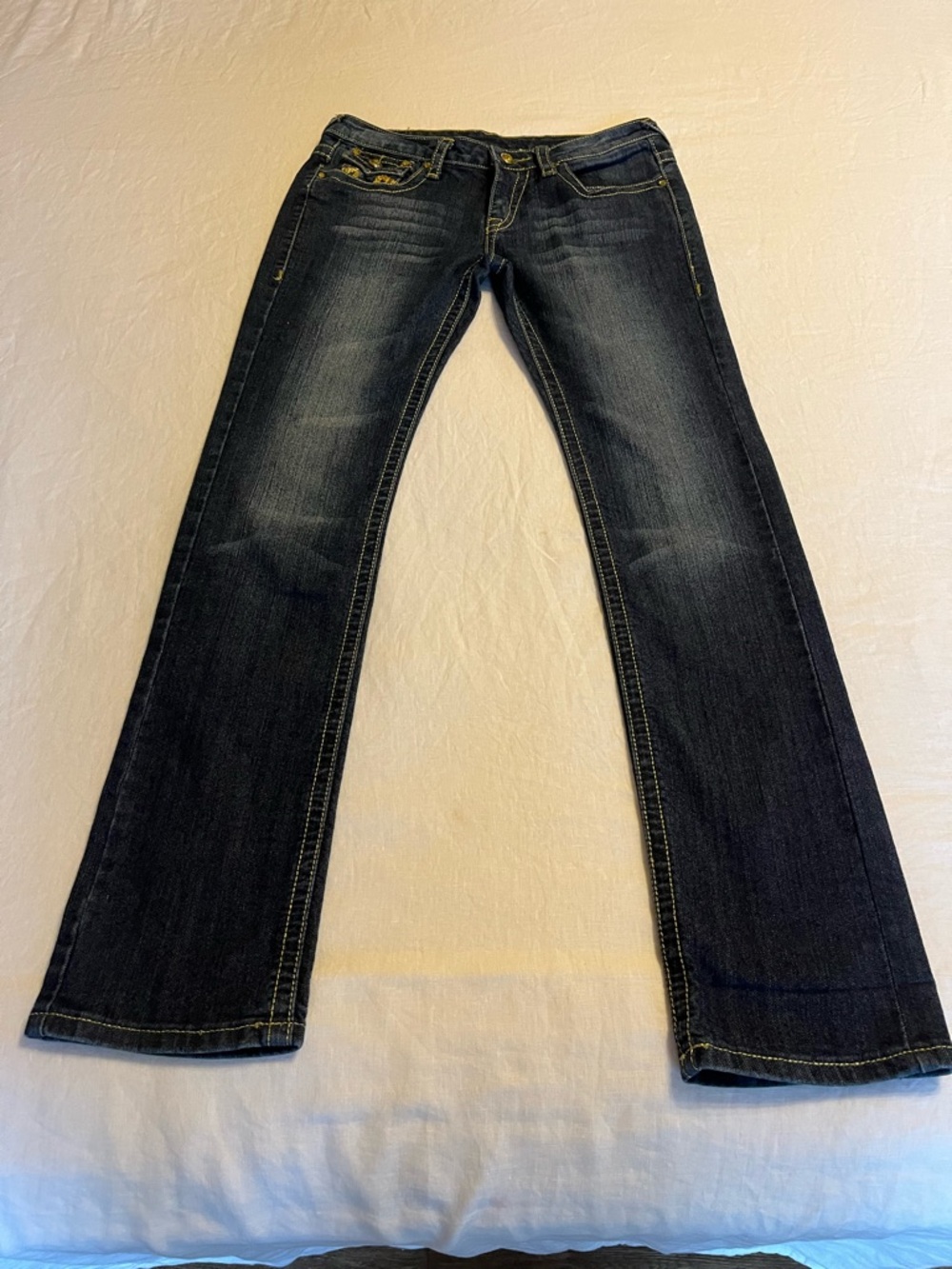 True Religion Dark Blue Bootcut Jeans with Contrast Stitching